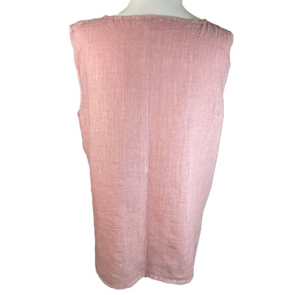 Linen Hemp Sleeveless Top Pink Embroidery Cottagecore Artsy Japanese M/L - Picture 5 of 14